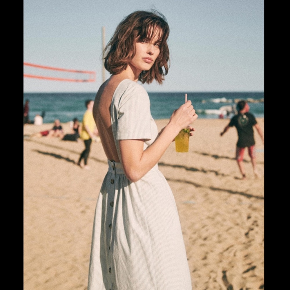 Sezane Light Blue Striped Midi Dress